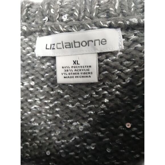 Liz Claiborne Woman XL Sweater Grey Sparkly Hi Low Ombre Striped Pullover - Picture 9 of 11